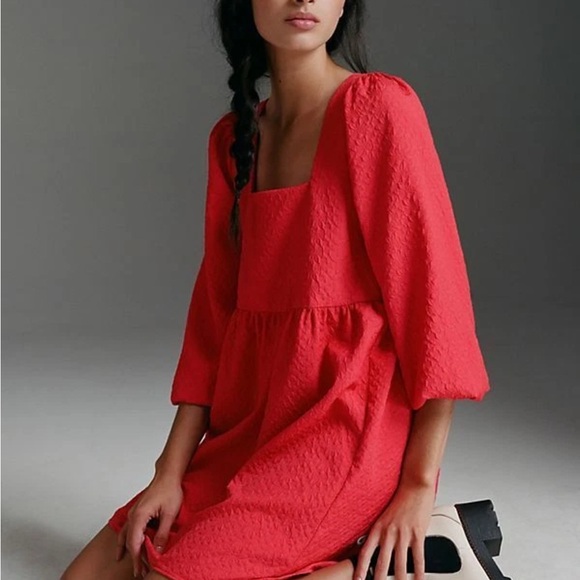 ANTHROPOLOGIE Amadi Square Neck Red Dress - Picture 1 of 10